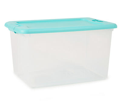 Latching Tote with Aqua Lid and Latches, 64 Qt.