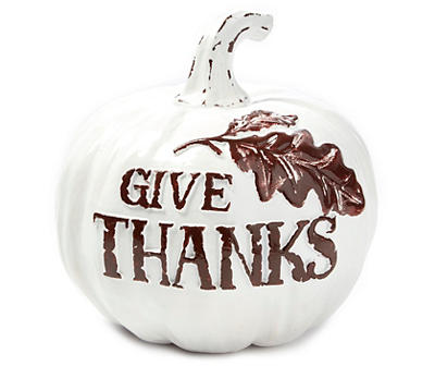 White "Give Thanks" Ceramic Pumpkin