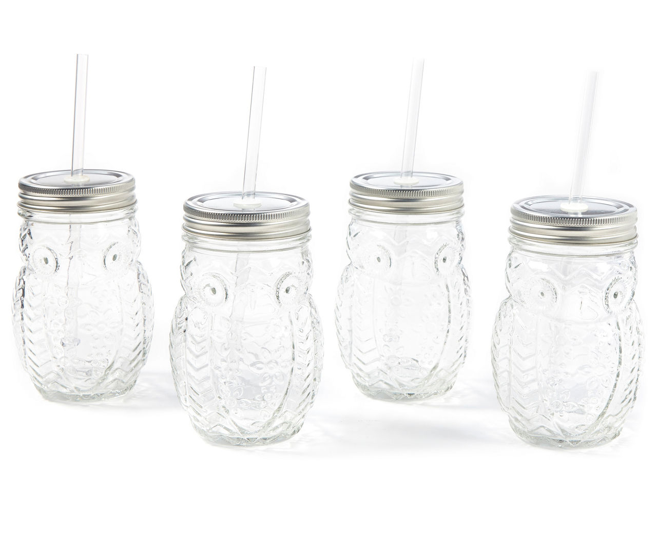 Mainstays Glass Owl Sipper with Straw, Set of 4 