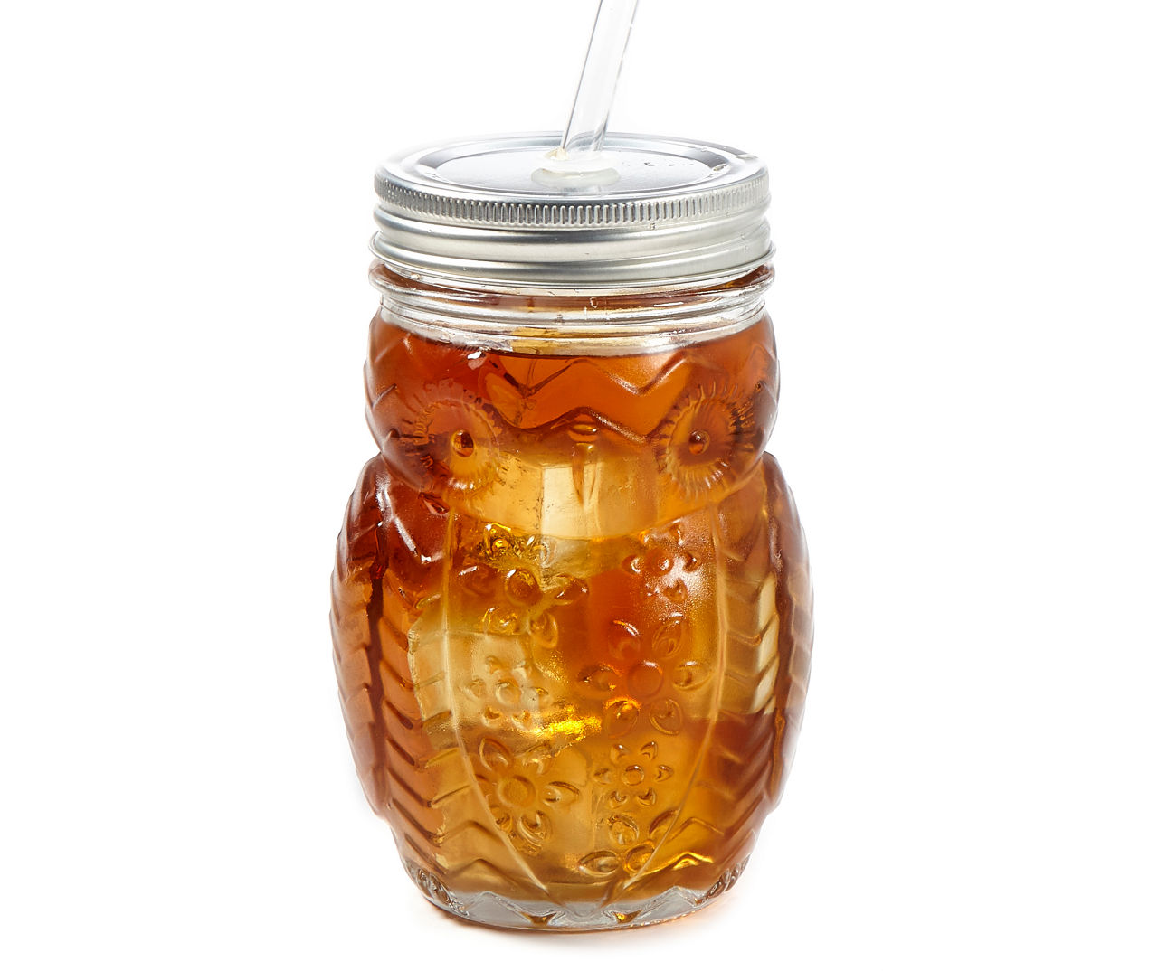 400ml Clear Glass Owl Mason Drinking Jars with Screw Lid and Straw