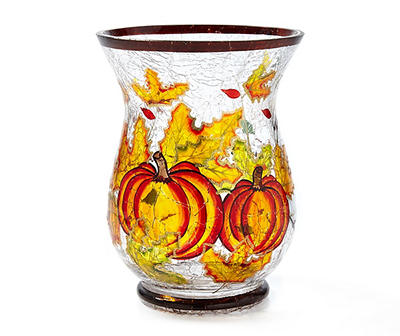 Large Fall Pumpkin Crackle Glass Candle Holder