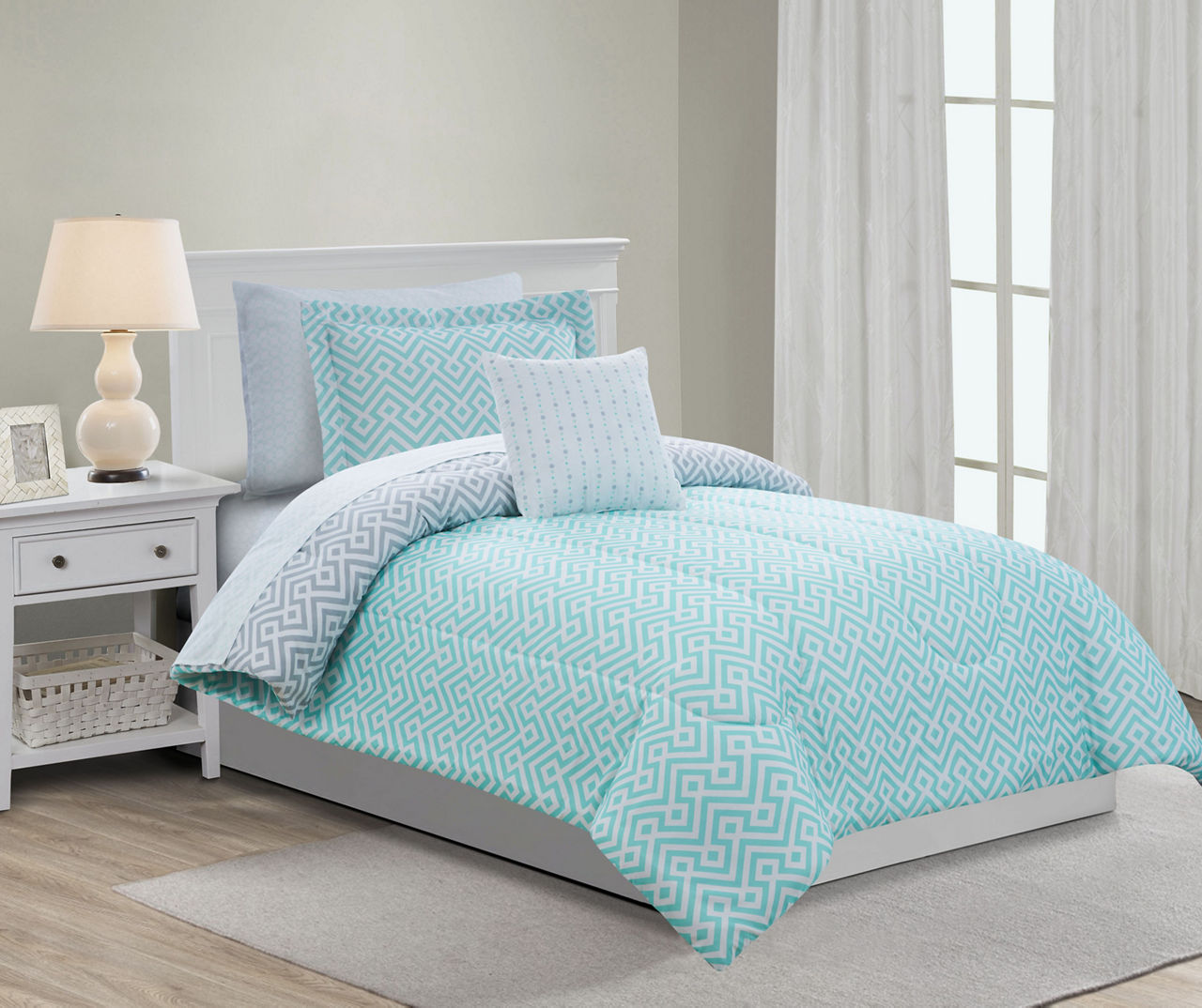 Just Home Aelin Mint & Gray Geo Twin 6Piece Reversible Comforter Set