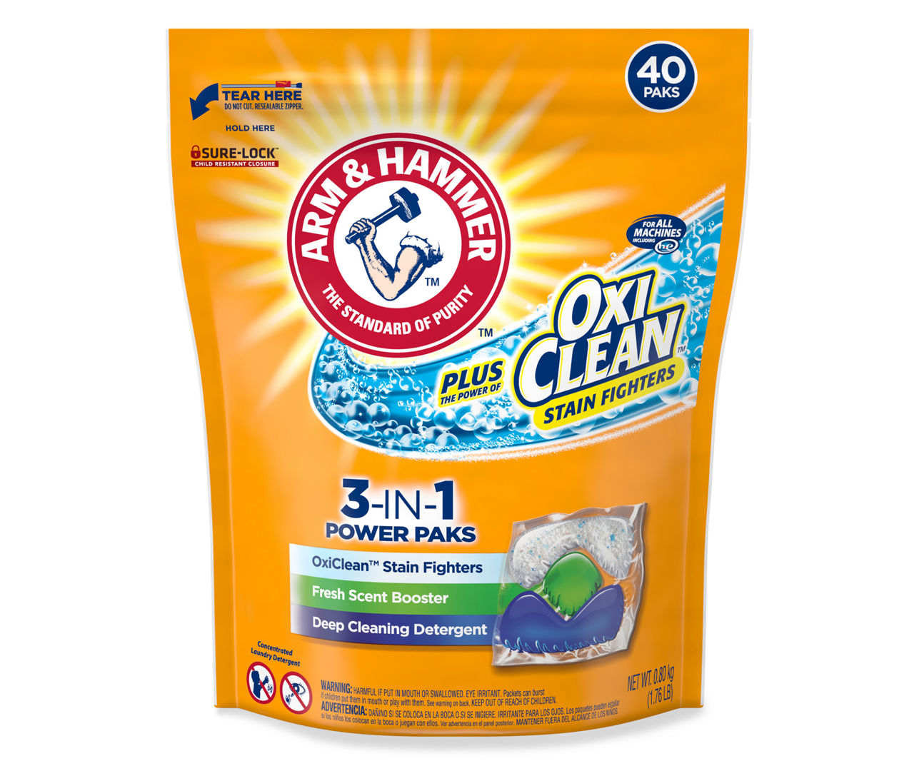 Arm & Hammer Arm & Hammer Plus Oxi Clean Fresh Scent 5 in 1 Power Paks Concentrated Laundry Detergent 40 ct Pouch