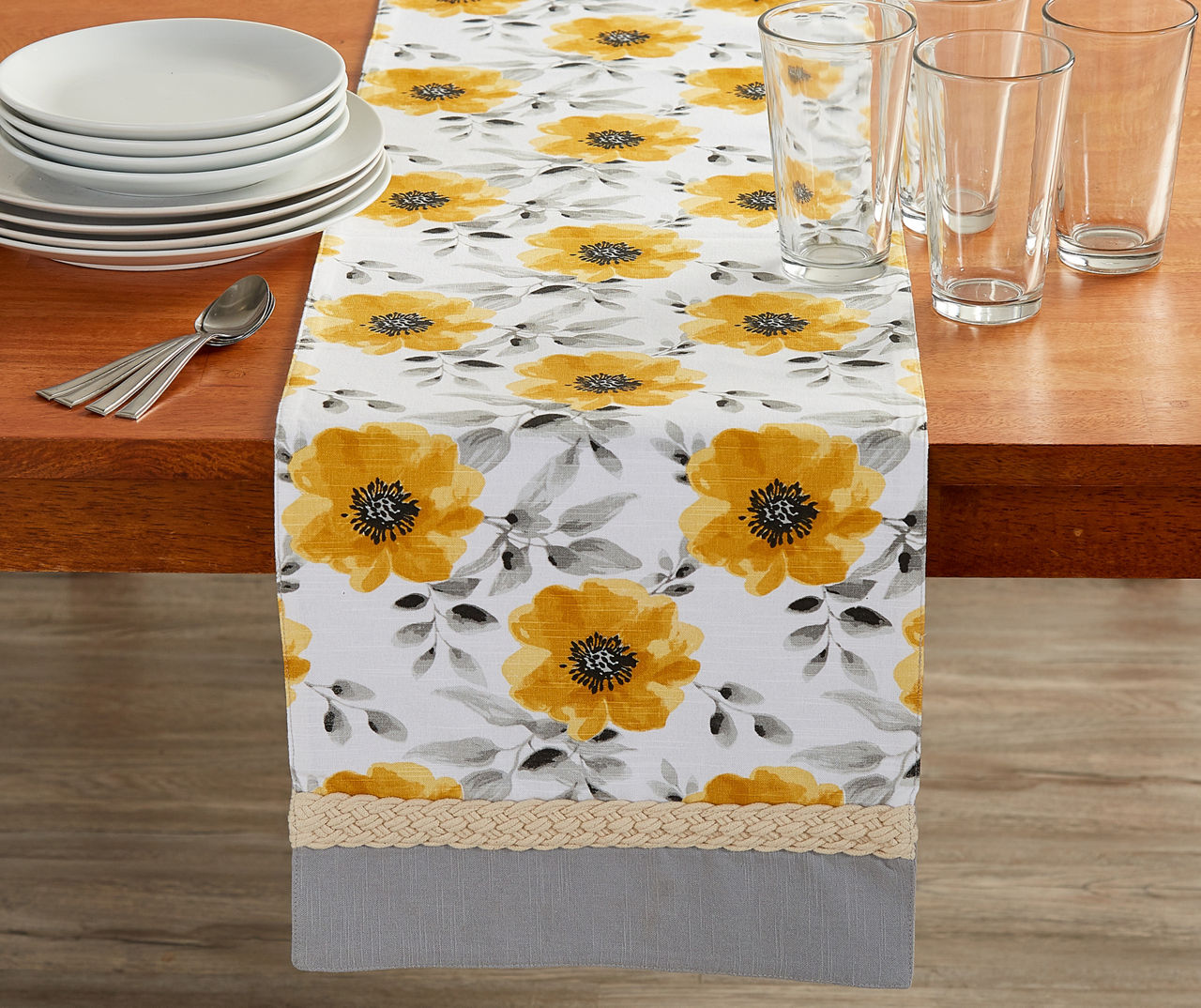 Yellow and gray clearance table runner