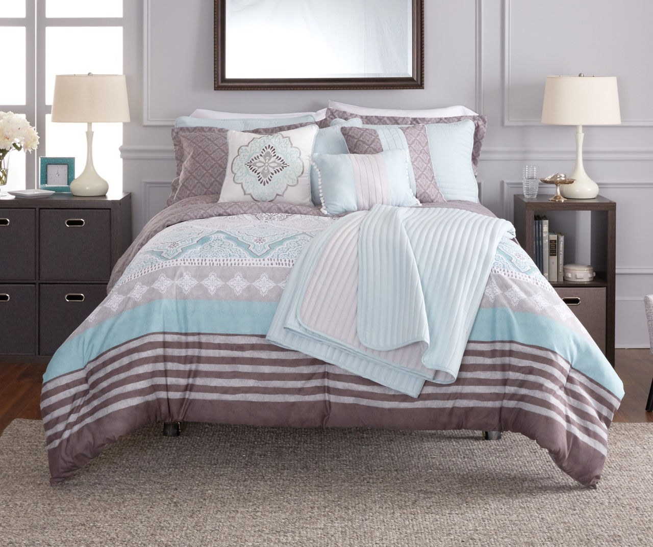 Celeste Seafoam & Gray Reversible Comforter & Quilt King 10-Piece King ...