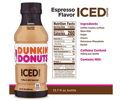 Dunkin' Donuts Espresso Iced Coffee Bottle, 13.7 fl oz