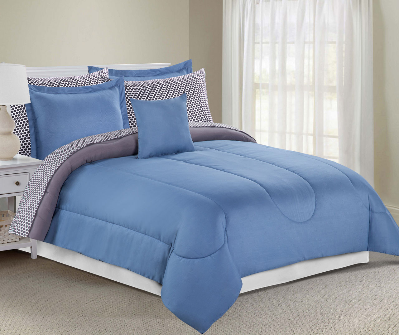 Solid Blue & Gray Queen 8-Piece Comforter Set