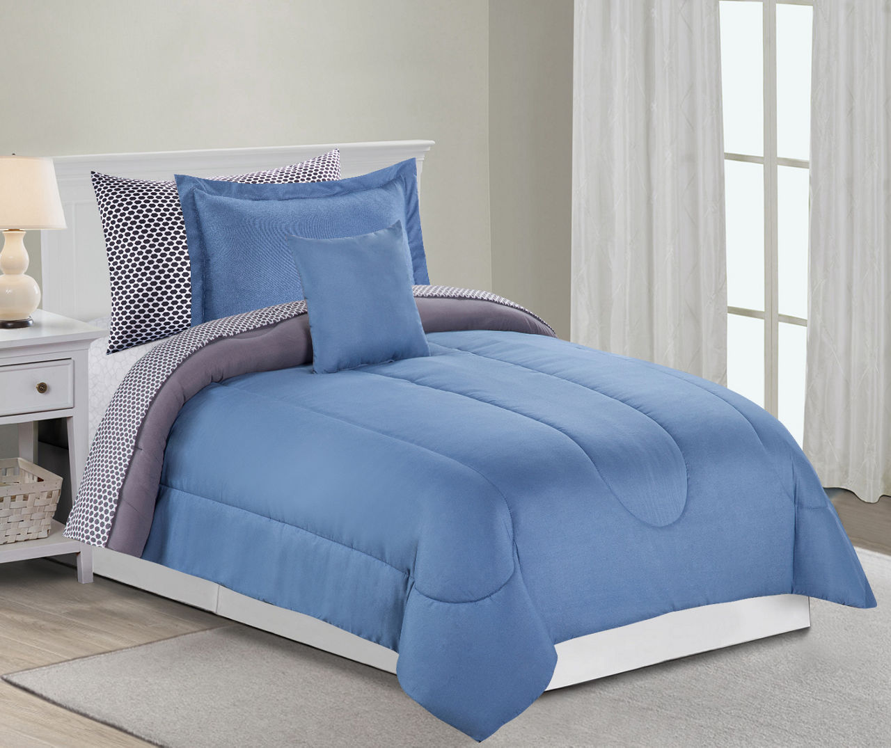 Solid Blue & Gray Twin 6-Piece Comforter Set