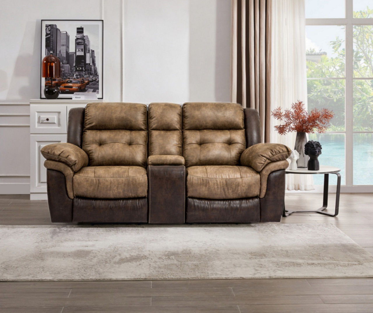 Real Living Mesa Brown Reclining Console Loveseat Big Lots