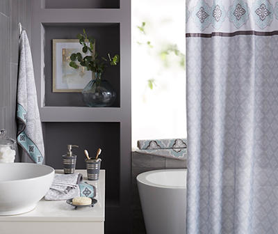 Celeste Gray & Aqua Fabric Shower Curtain