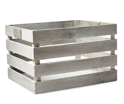 Large Gray Washed Wood Crate with Rope Handles