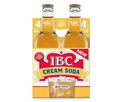 IBC Cream Soda Made with Sugar, 12 Fl Oz Glass Bottles, 4 Pack