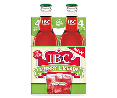 IBC Cherry Limeade Made with Sugar, 12 Fl Oz Glass Bottles, 4 Pack