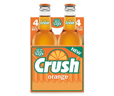 Crush Orange Soda Made with Sugar, 12 Fl Oz Glass Bottles, 4 Pack