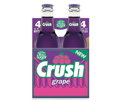 Crush Grape Soda Made with Sugar, 12 Fl Oz Glass Bottles, 4 Pack