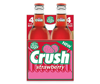 Crush Strawberry Soda Made with Sugar, 12 Fl Oz Glass Bottles, 4 Pack