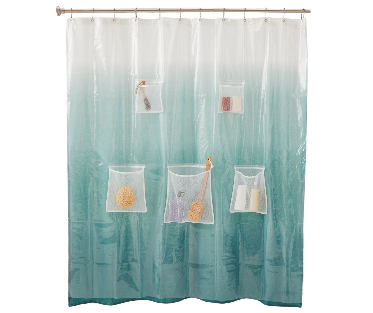Super Clear Pockets PEVA Shower Curtain Liner with 9 Mesh Storage Pockets 