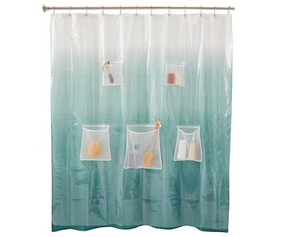 Kenney Medium Weight PEVA Shower Curtain Liner with Mesh Pockets, White