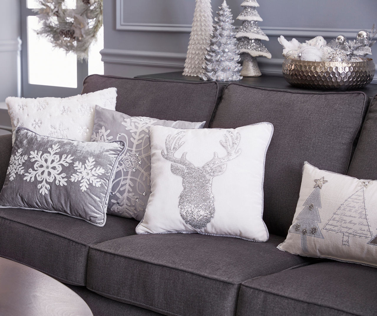 Winter Wonder Lane White, Gold & Silver Christmas Trees Throw Pillow