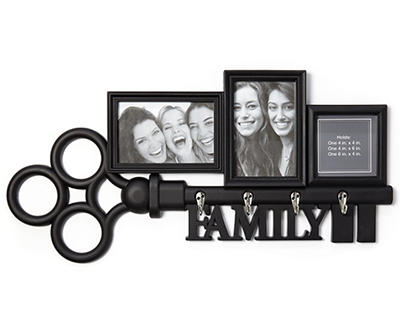 "Family" Black Key Picture Frame Collage with Hooks