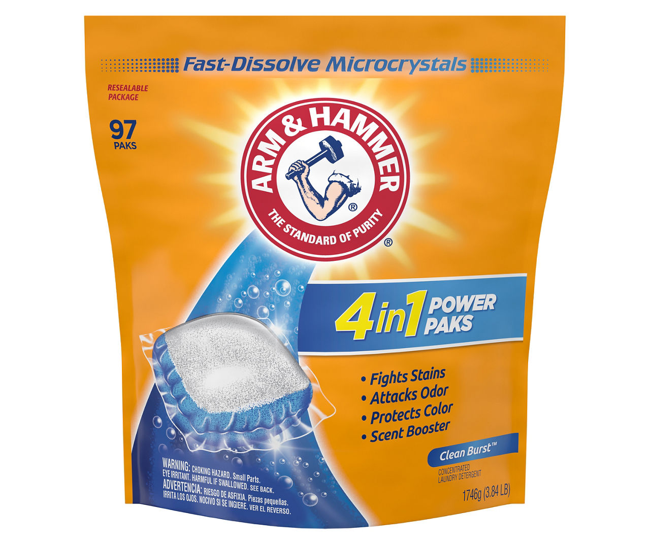 Arm & Hammer Arm & Hammer Clean Burst 4 in 1 Power Paks Concentrated Laundry Detergent 97 ct Pouch