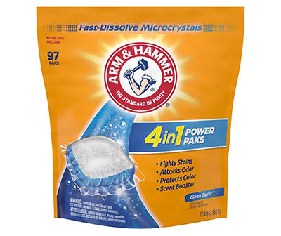 Arm & Hammer Clean Burst 4 in 1 Power Paks Concentrated Laundry Detergent 97 ct Pouch