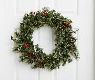 Winter Wonder Lane Decorative Cashmere Pine with Berries Wreath, (24 ...