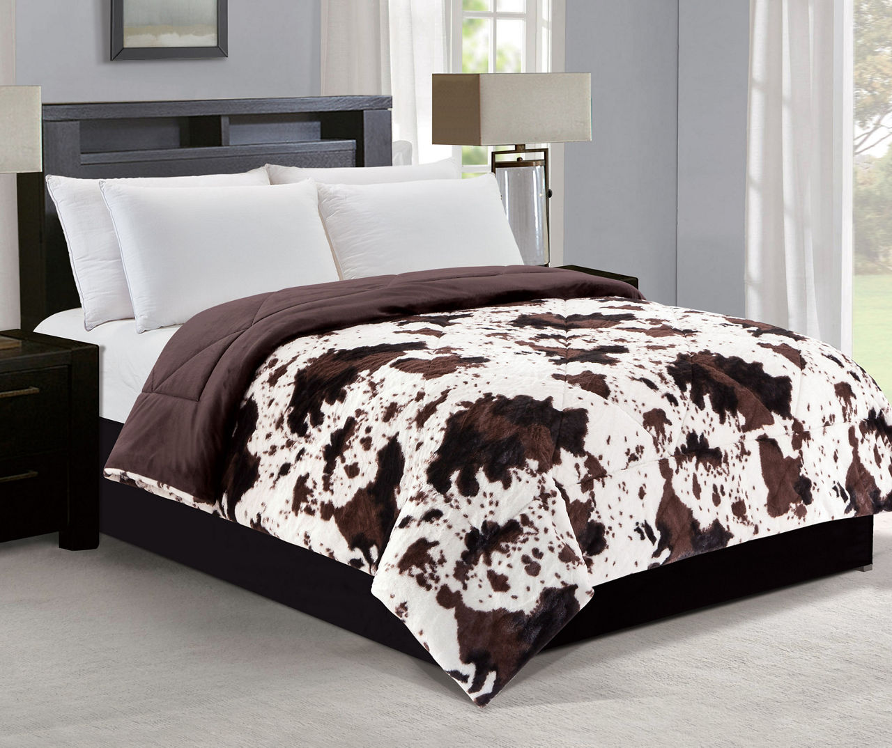 Living Colors Cow Chocolate Brown Faux Fur Reversible Full Queen