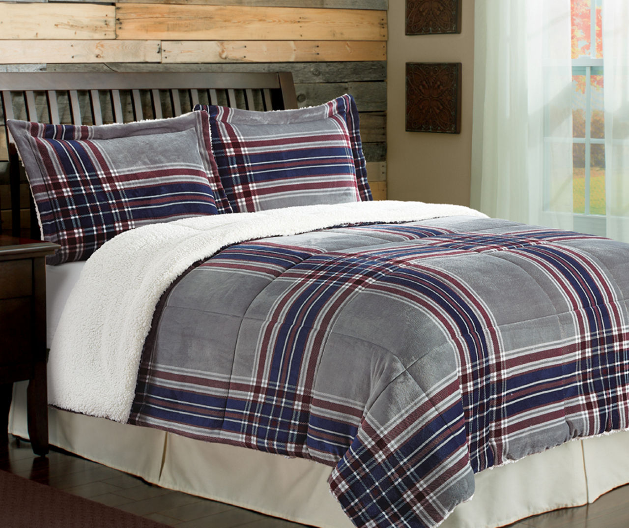 Blue Plaid To Sherpa King Comforter deals And Shams Set