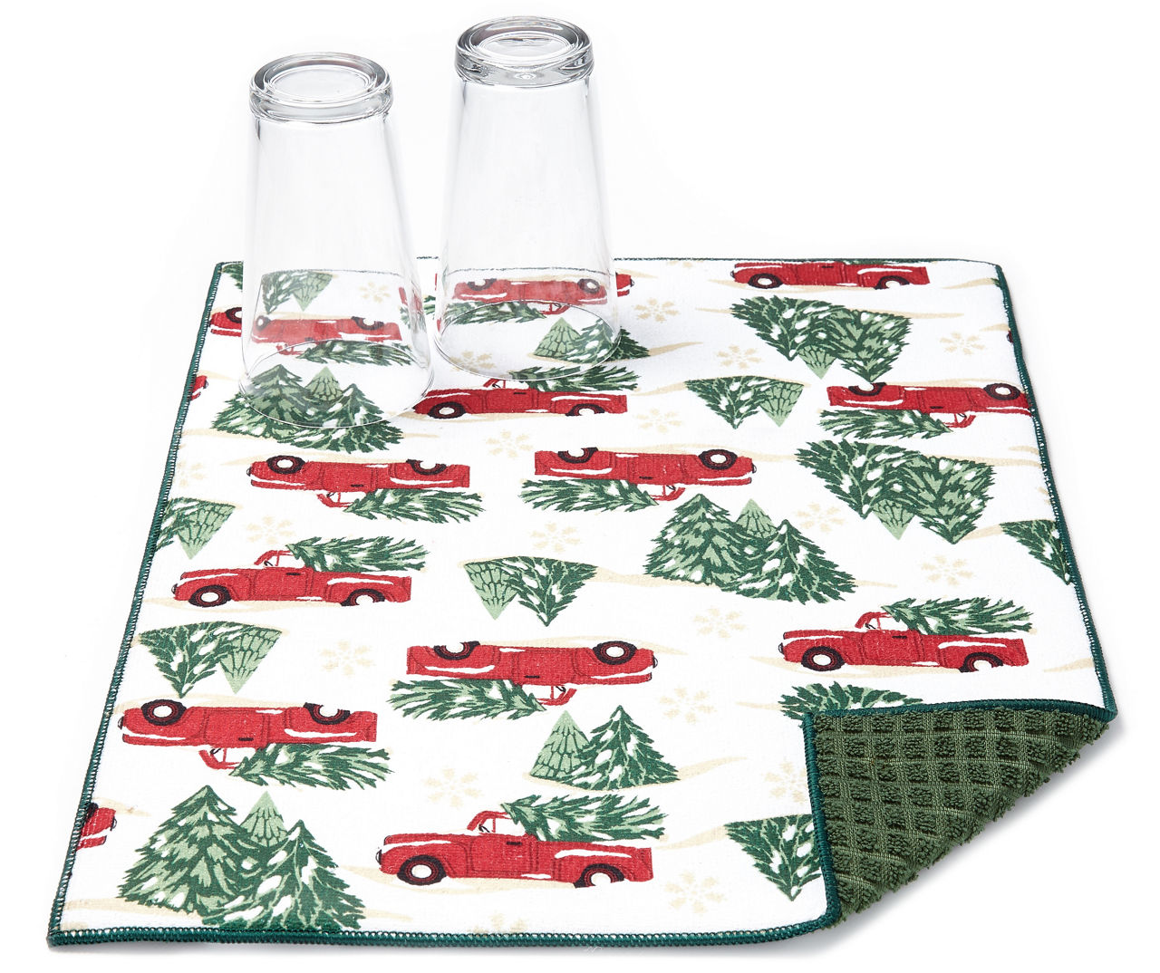The Original Dish Drying Mat, Vintage Red Truck Print, 16 Inches x 18  Inches, Happy Holidays, Seasons Greetings, Absorbent Microfiber, Reverses  to