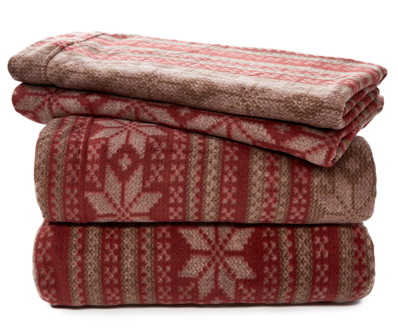 Arctic Trail Lodge Red Brown Full 4 Piece Fleece Sheet Set Big