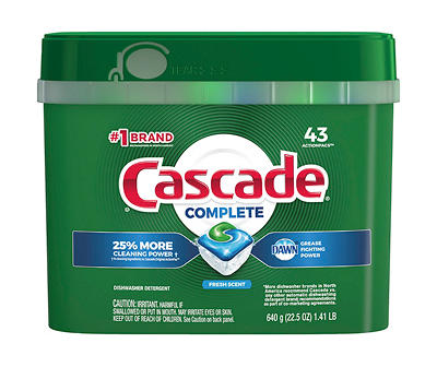 Cascade Complete Dishwasher Pods, ActionPacs Dishwasher Detergent Tabs, Fresh Scent, 43 Count