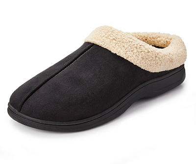 Men's Black Clog Slippers with Faux Fur Cuff, Size L