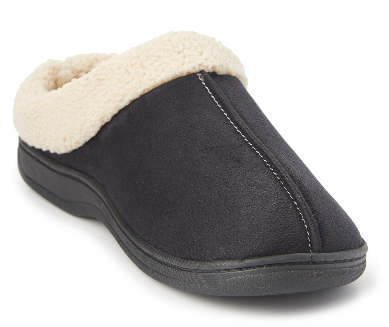 Men's Black Clog Slippers with Faux Fur Cuff, Size L