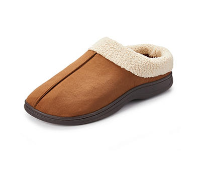 Men's Chestnut Clog Slippers with Fur Cuff, Size S