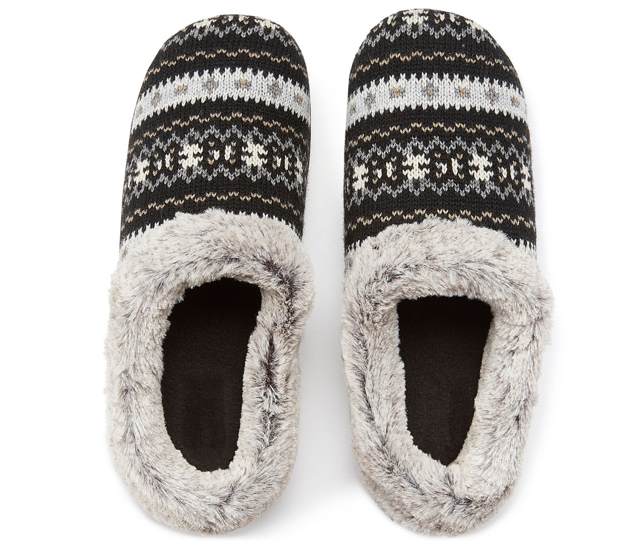 Women s X Large Black Fair Isle Slippers