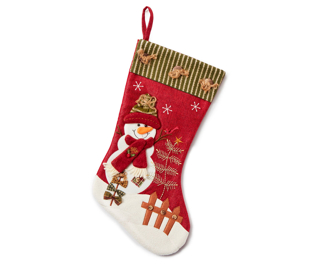 Winter Wonder Lane Rustic 3D Snowman Burlap Stocking, (18