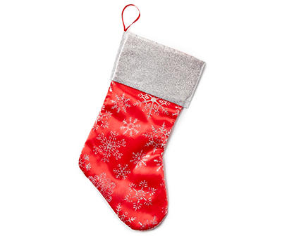 Red & Silver Snowflake Glitter Stocking, (20")