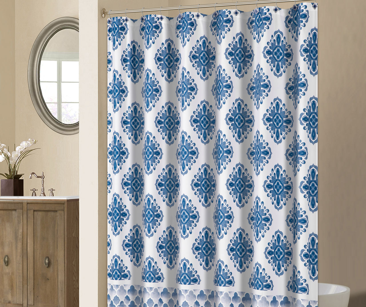 Living Colors Santorini Blue Shower Curtain & Hooks Set | Big Lots