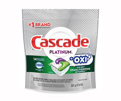 Cascade Platinum ActionPacs + Oxi, Dishwasher Detergent, Fresh Scent, 14 count