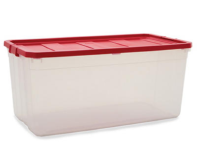 Clear 200-Quart Stacker Box with Red Lid