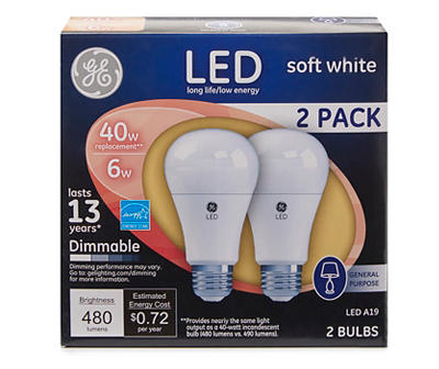 40-Watt Equivalent Soft White A19 LED Light Bulb, 2-Pack