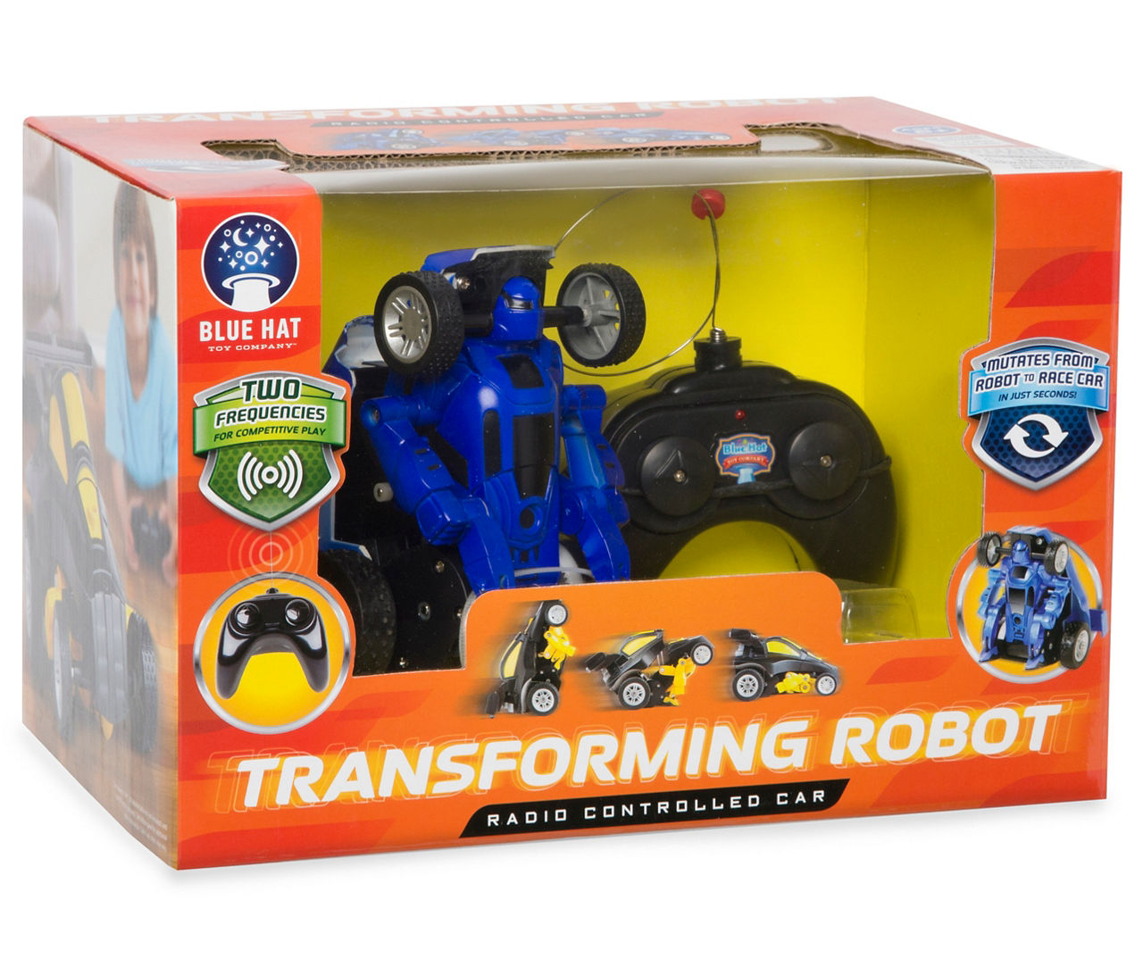 Blue hat sales transforming robot