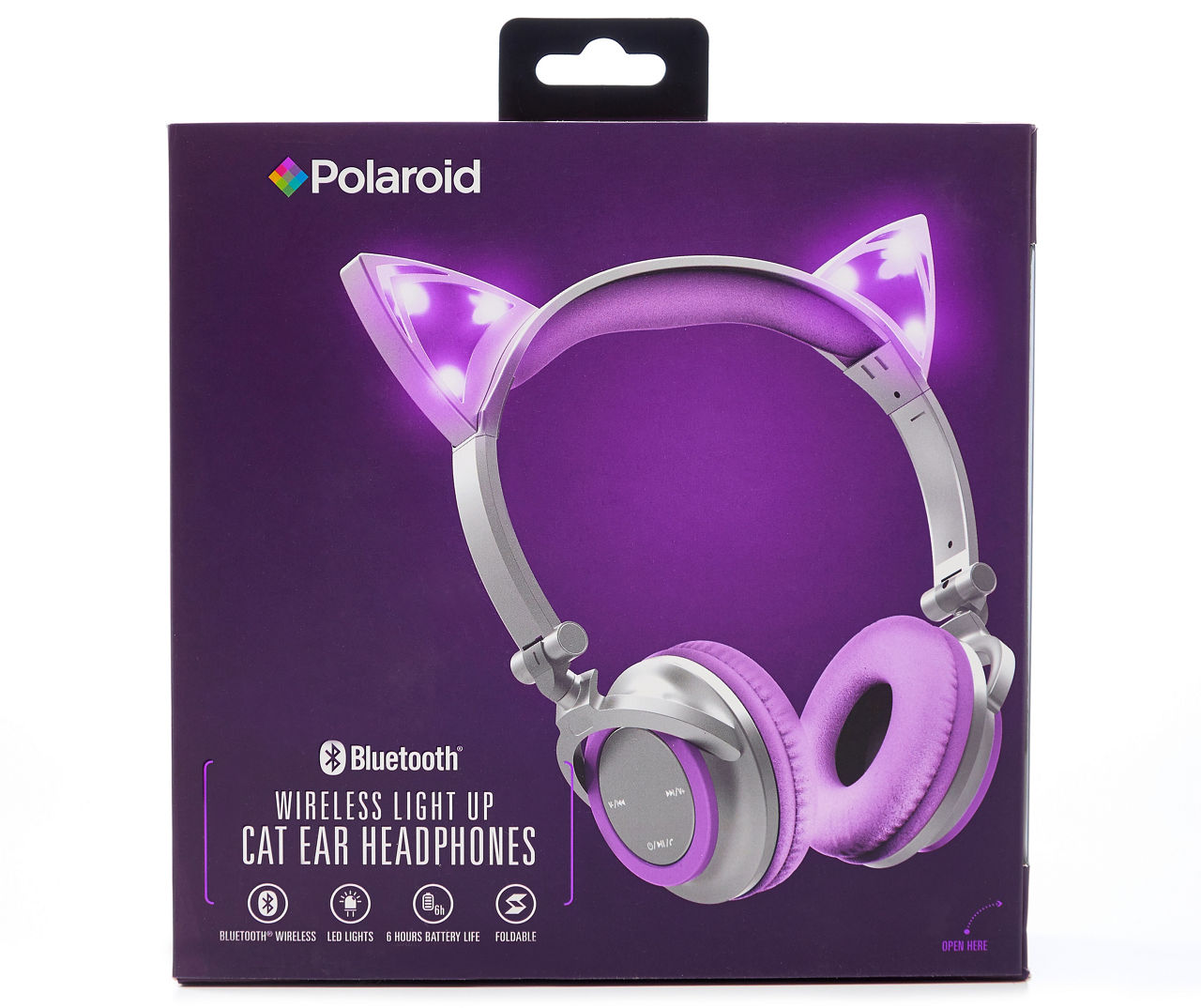 Polaroid White & Purple Bluetooth Light-Up Cat Wireless Headphones