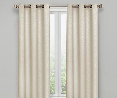 Ivory Scroll Blackout Curtain Panel Pair, (63