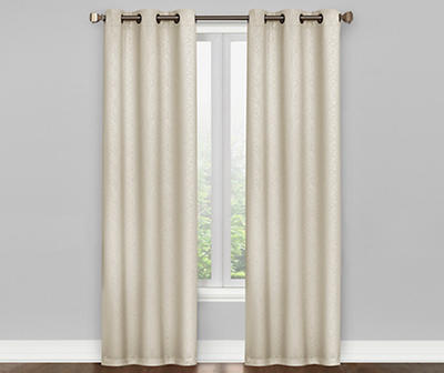 Ivory Scroll Blackout Curtain Panel Pair, (84