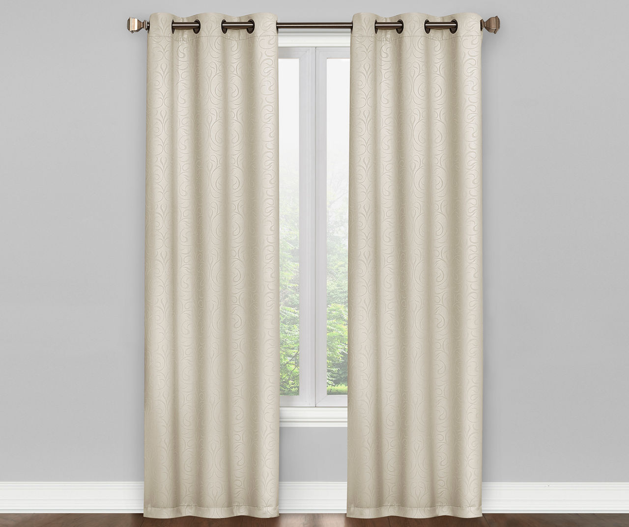 Ivory Scroll Grommet Blackout Curtain Panel Pair, (84")