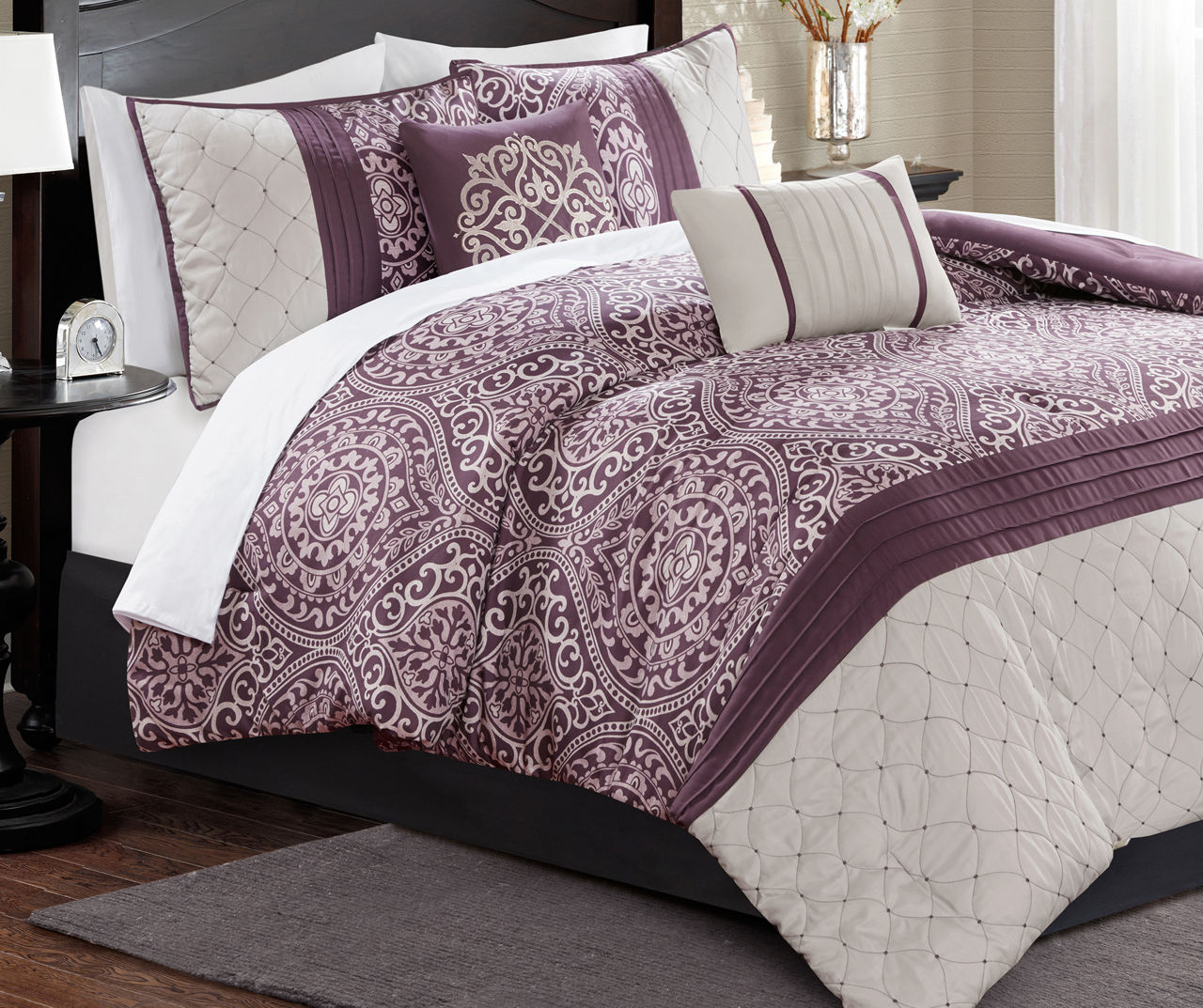 Dilan Purple & White Queen 10-Piece Comforter Set