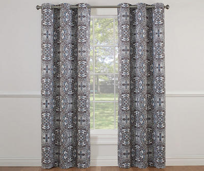 Charcoal & Blue Natalia Spa Room Darkening Curtain Panel, (84")