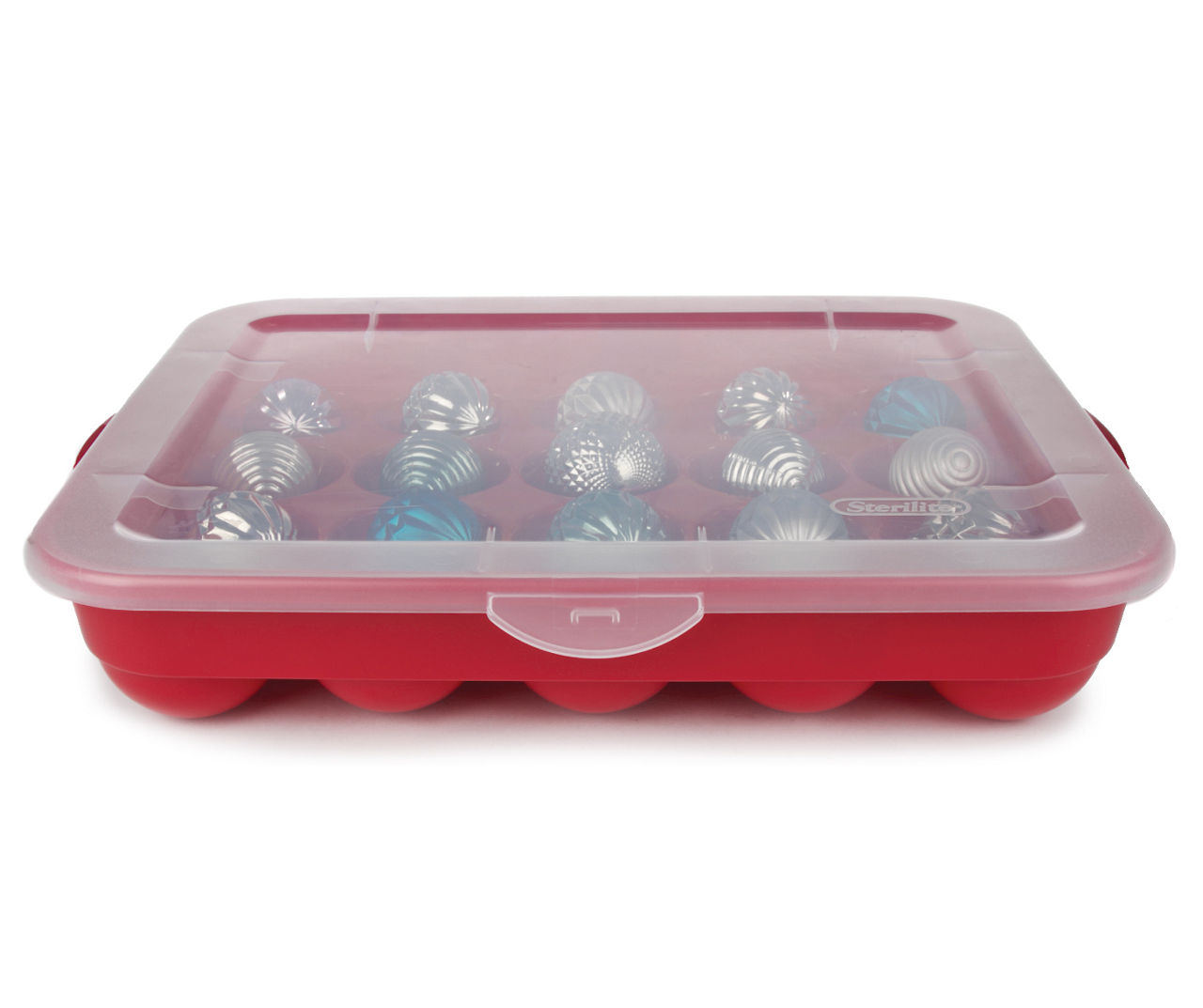 Sterilite Ornament Storage Box w/ 20 Adjustable Compartments, Red